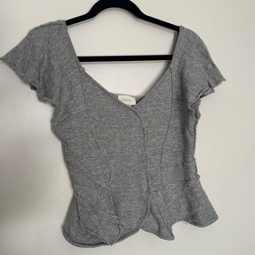 Anthropologie Deletta Terry Ruffle Peplum Top